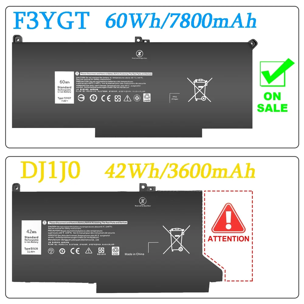 Bateria Damaite F3ygt para Dell Latitude 7480 12 13 7000 7280 7290 E7280 E7290 E7380 E7390 7000 7380 7390 7480 7490 2x39g Dj1j0