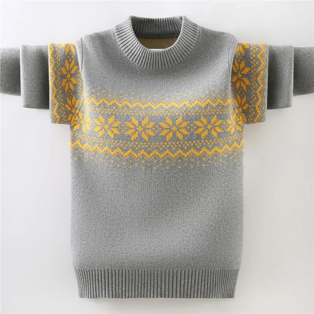 Children's Sweater Keep Warm Autumn/Winter Jacquard Snowflake Pattern New Cotton Clothing Boys Kids Knitted Pullovers