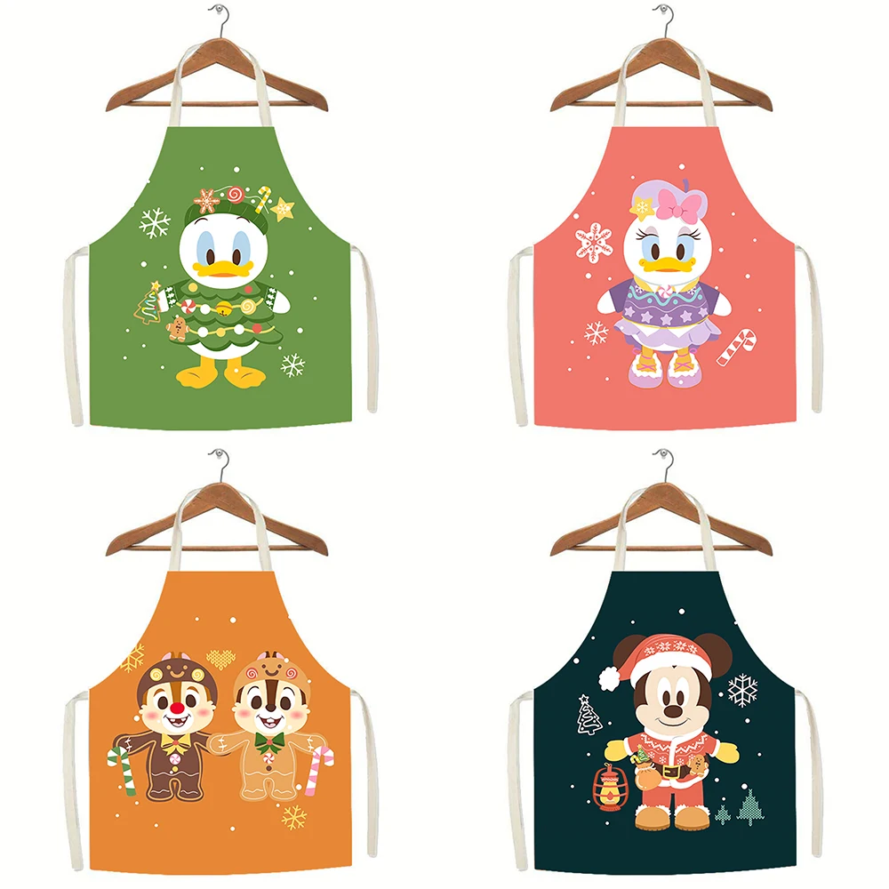 Disney Christmas Apron Mickey Print Linen Apron Kitchen Restaurant Waiter Chef Apron Children\'s Bib Anti-fouling