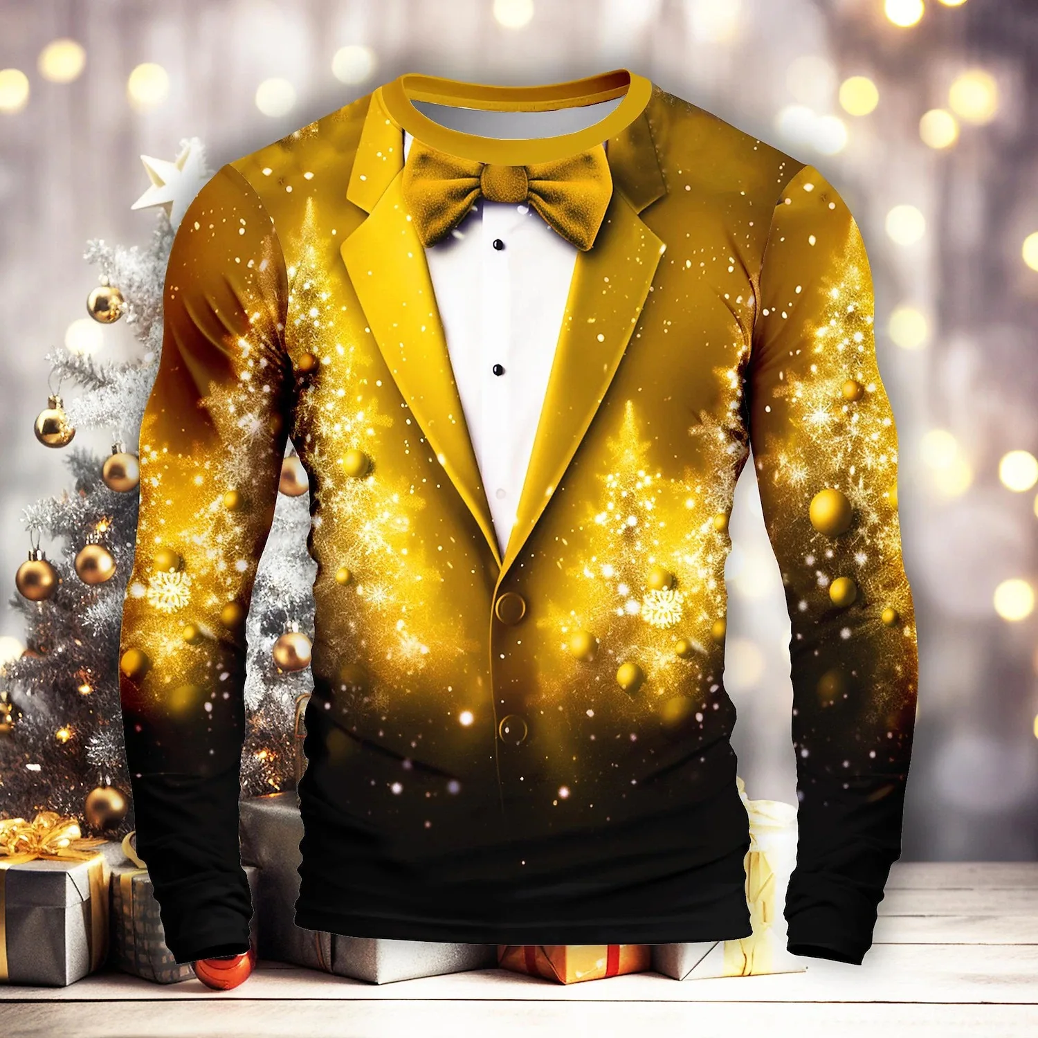 2024 Fun Christmas Print men\'s T-shirts Fake Suit Tie 3D Printed Round Neck T-shirt Street Casual Harajuku men\'s Pullover Tops