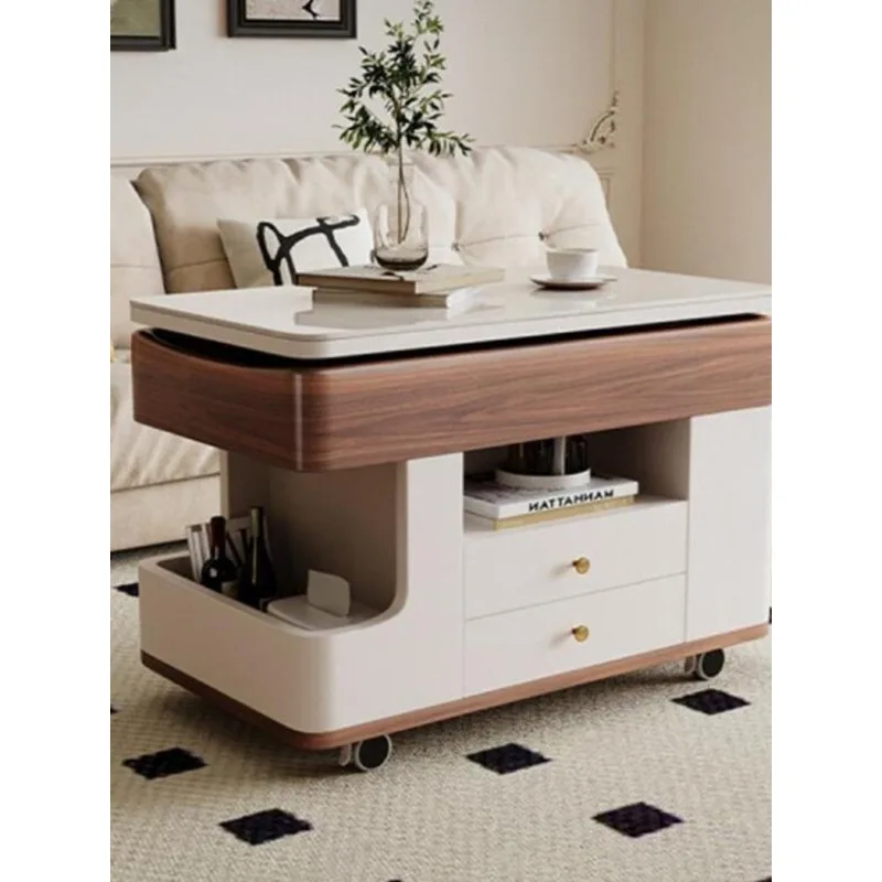 

Solid wood edge few movable sofa side cabinet small apartment living room storage trolley rock slab