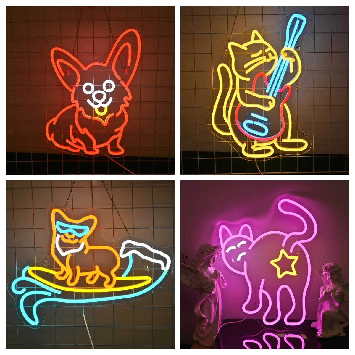 Corgi anjing merah tanda Neon Dimmable gitar kucing hewan Led lampu Neon tanda toko hewan peliharaan Neon tema pesta ulang tahun dekorasi dinding rumah