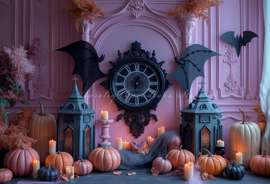 Halloween Backdrop Gray Castle With Pumpkin Lantern Kids Baby Cake Smash Photocall Decors Child Adult Photography Backgrounds