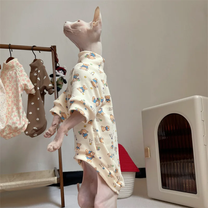 High-neck Cotton Spring Autumn Coat for Cat Soft Undershirt for Sphynx Cat in Winter Sweet Purple Beige Loungewear for Kittens