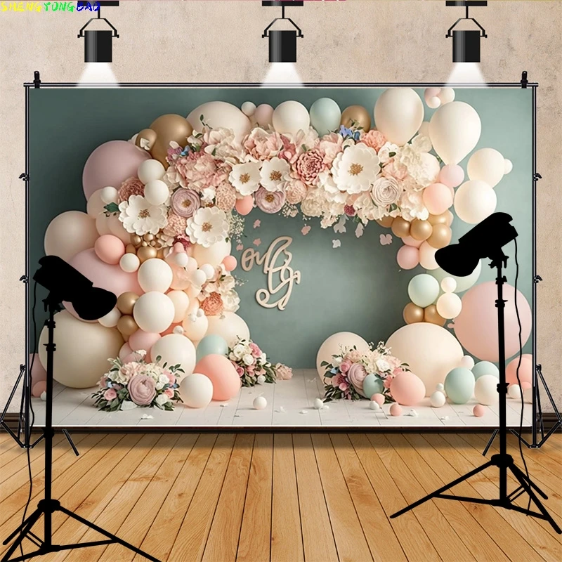 مستلزمات خلفية للتصوير الفوتوغرافي لغرفة الطفل ، تصوير عيد ميلاد سعيد ، ديكورات حفلات لحديثي الولادة ، قوس بالونات ، مظهر زهور ، خلفية صور ، ، ، ، ، من