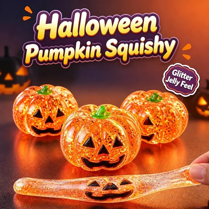 Halloween Glitter Pumpkin Squeezable Toys Soft Elastic Stress Relief For Halloween Party Favors Kids Gifts