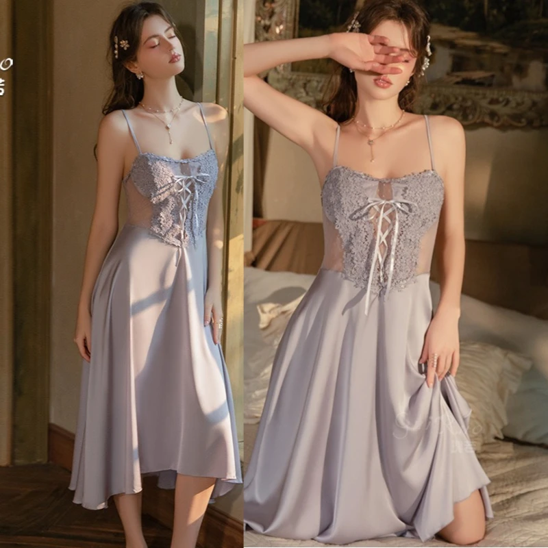 

Сексуальное сетчатое платье-ночнушка с вырезами, женское кружевное платье на бретельках, домашняя одежда, летняя женская атласная ночная сорочка, домашний костюм