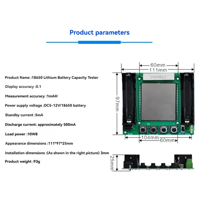 Módulo de capacidade da bateria de lítio com display digital LCD A79I Módulo testador de capacidade da bateria de lítio de alta precisão