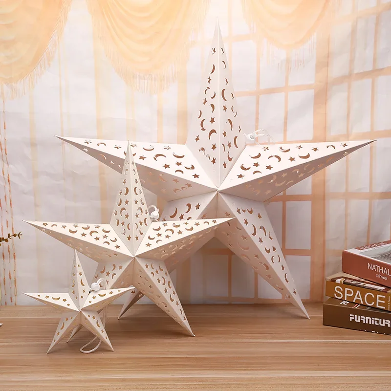 30/45/60cm Eid Mubarak Hollow Out Star Hanging Pendant 3D Star Paper Lantern Christmas Ramadan Muslim Party Decoration Ornament