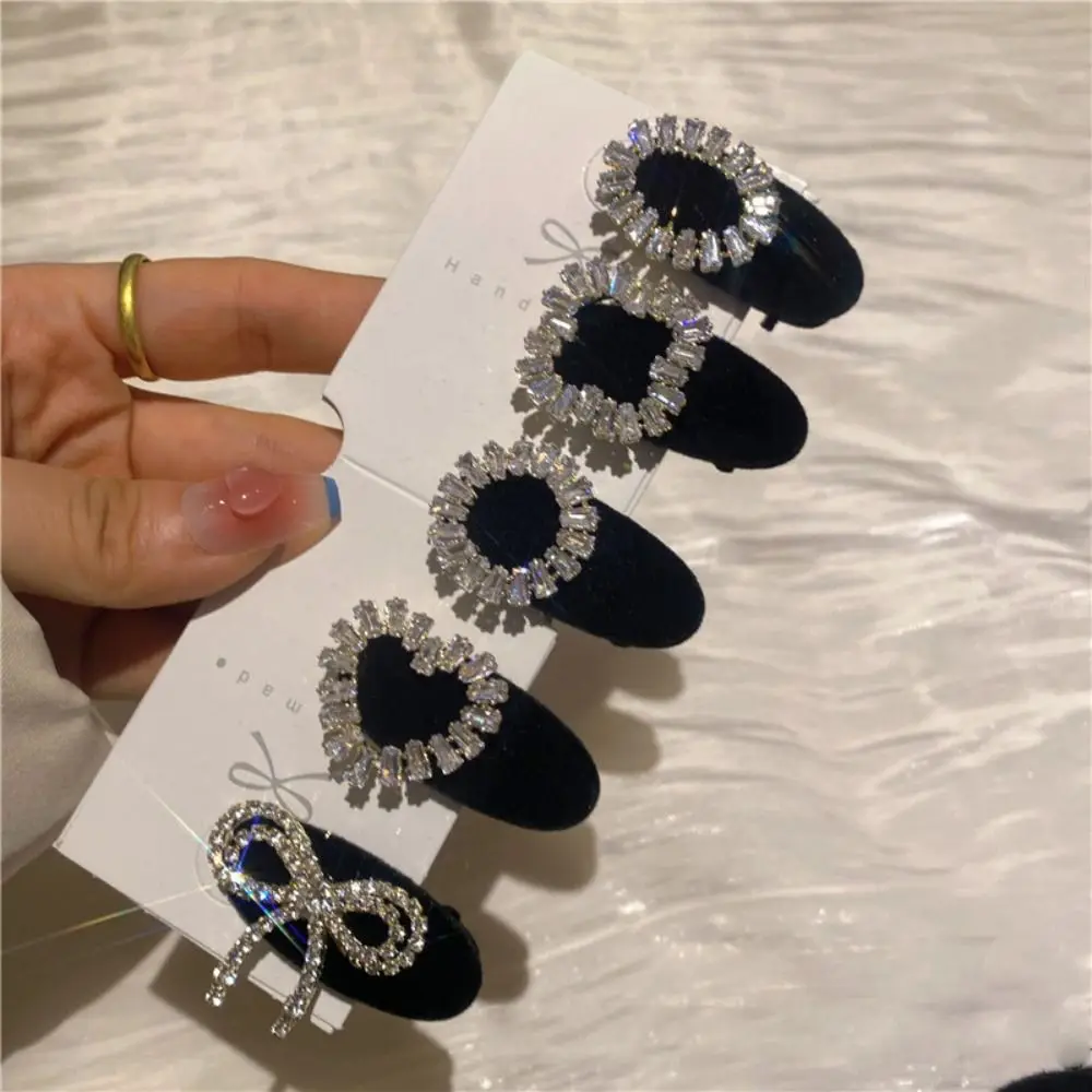 Retro Elegant Rhinestone Zircon BB clip Bow Heart Girls Hair Clip Sweet Barrettes Velvet Duckbill Clip Korean Style Hairpin