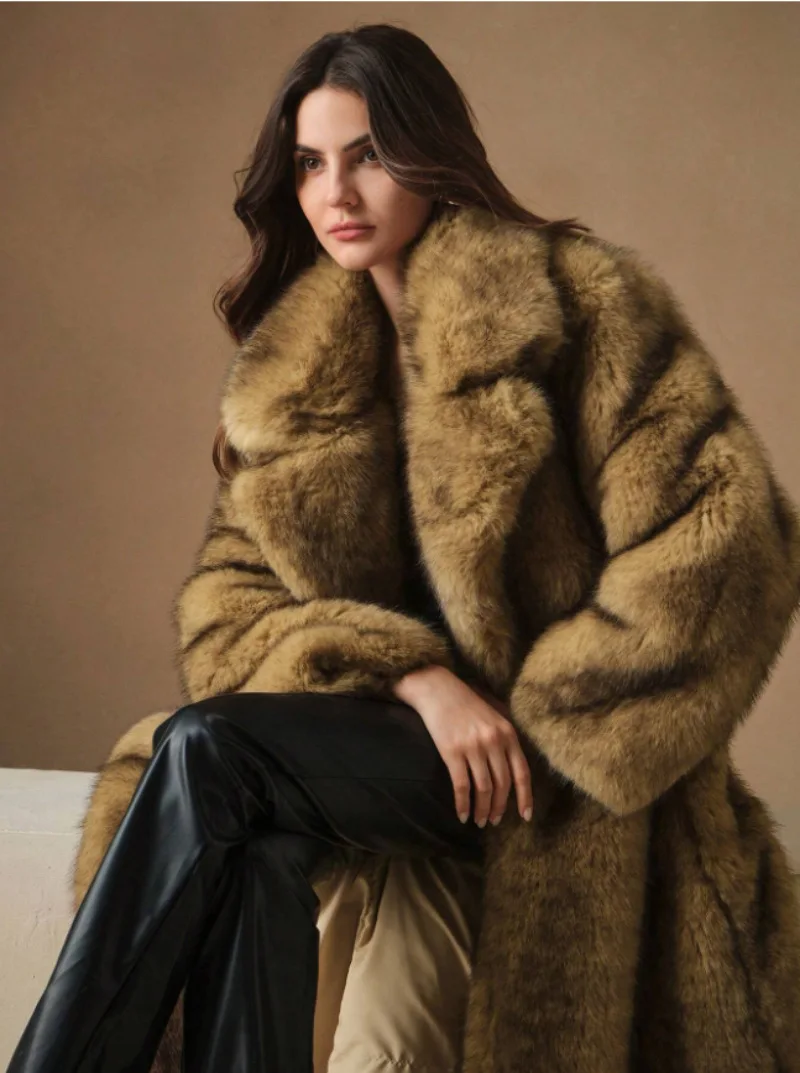New Autumn and Winter Fashionable Fluffy Long Coat Imitating Fox Fur Fluffy Parka Jacket
