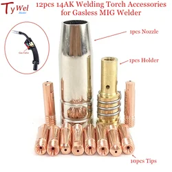 12pcs 14AK MIG Welding Torch Consumables Gas Nozzle Tips Holder Diffuser for Gas Valve Integrated Gasless Welder