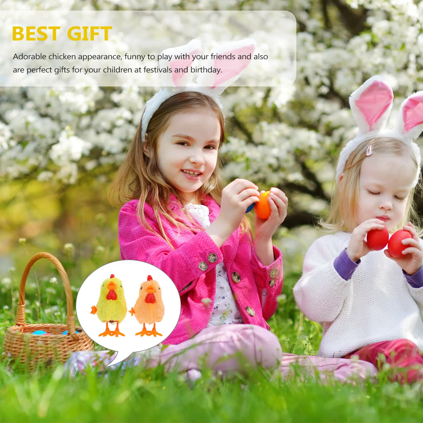 

2Pcs Wind Up Jumping Chicken Easter Decor Prop for Kids Home Decoration Festival Gift Early Learning Photography Props