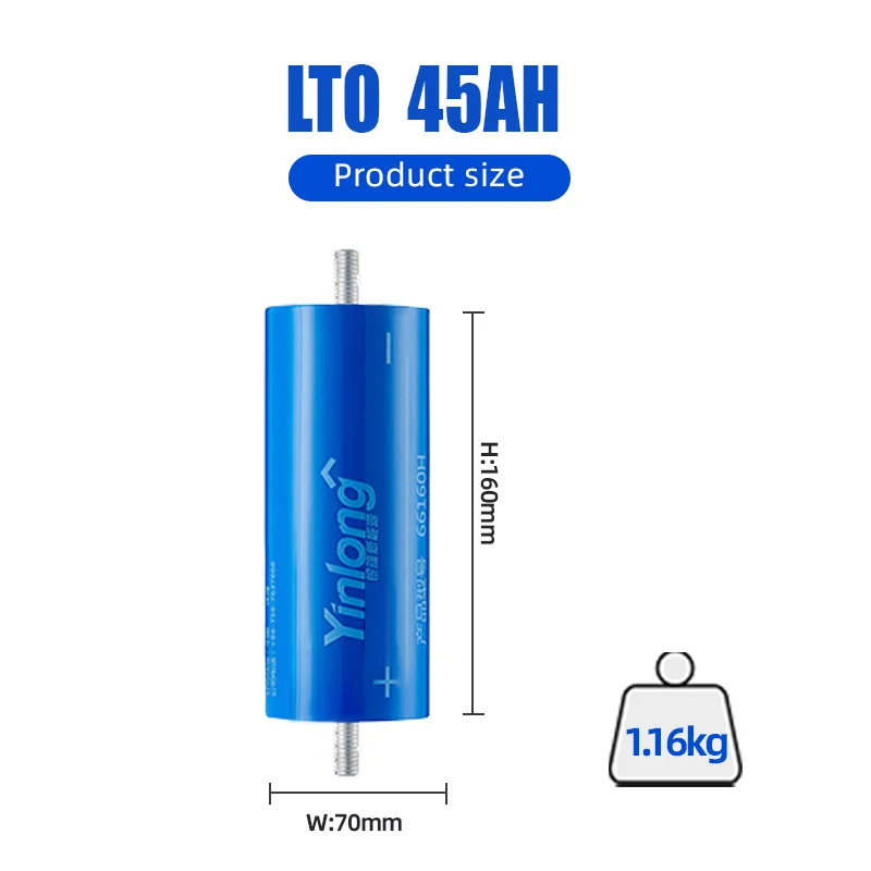 LTO 45Ah Real Capacity Original  66160 Yinlong 2.4V Iron Lithium Titanate 2.8V Battery Cell for Car Audio Solar Energy System