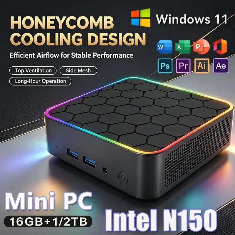New Portable Mini PC Intel N150 Windows 11Gaming Mini PC 16GB RAM 2TB 1TB M.2 SSD WiFi 6 BT5.2 Mini Computer PC Desktop