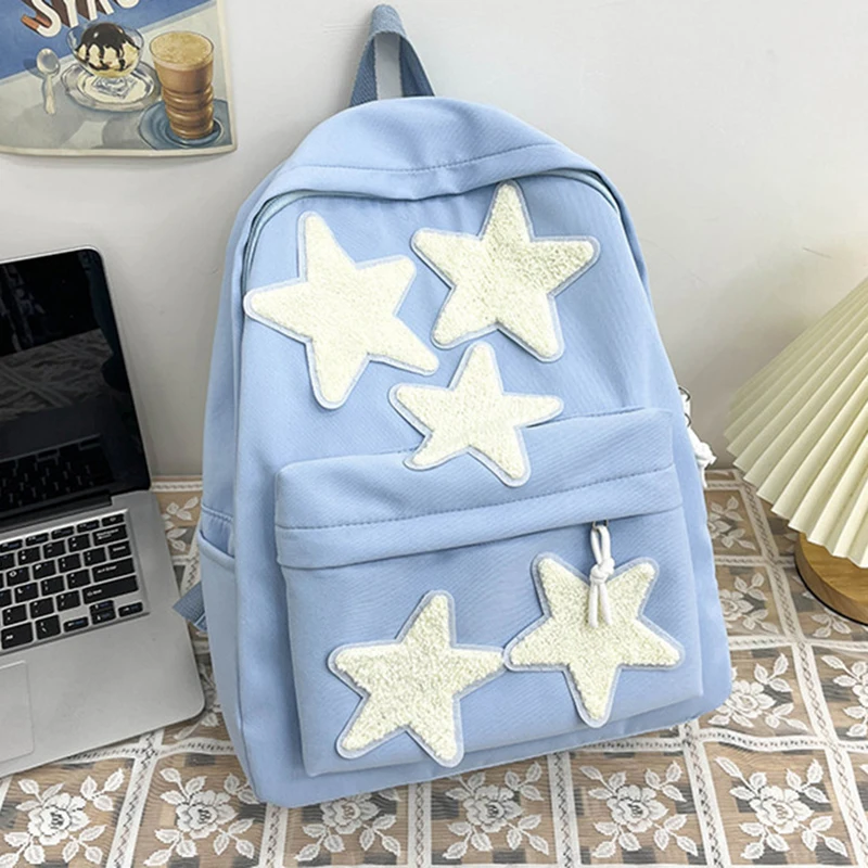 New Cute Ins Summer Large Capacity Lady Backpack Tide Pentagram Canvas Retro School Bag