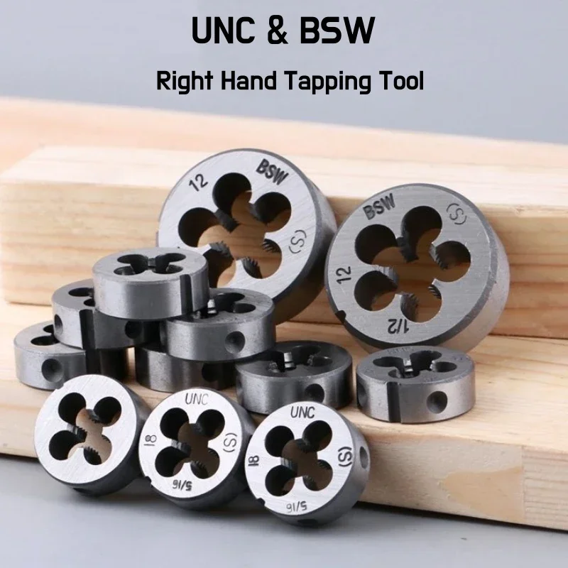 1Pcs Right Hand Metric Round Die 1/2 1/4 3/8 5/16 4#6#8#10# 1/8 3/16 5/32 UNC&BSW Alloy Steel Threading Die Metal Cutting Tools