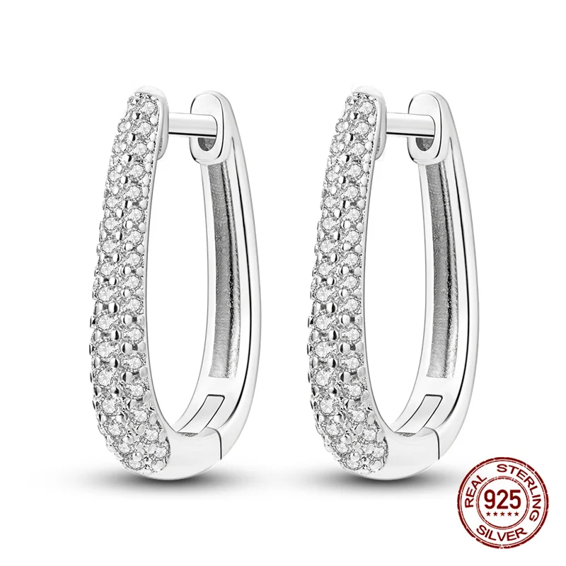 Original 925 Sterling Silver Hoop Earrings, Luxury Design