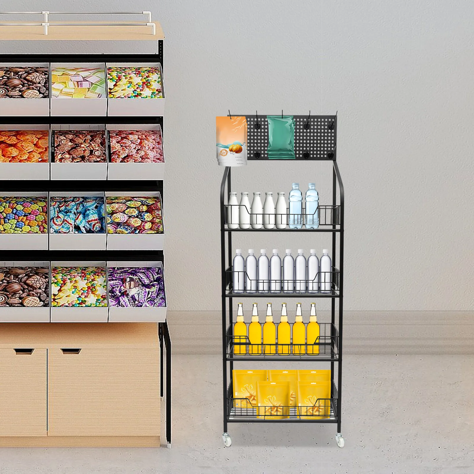 

4-х уровневые железные корзины, регулируемая стойка для закусок на колесиках, отдельно стоящая подставка-держатель с 4 универсальными колесами