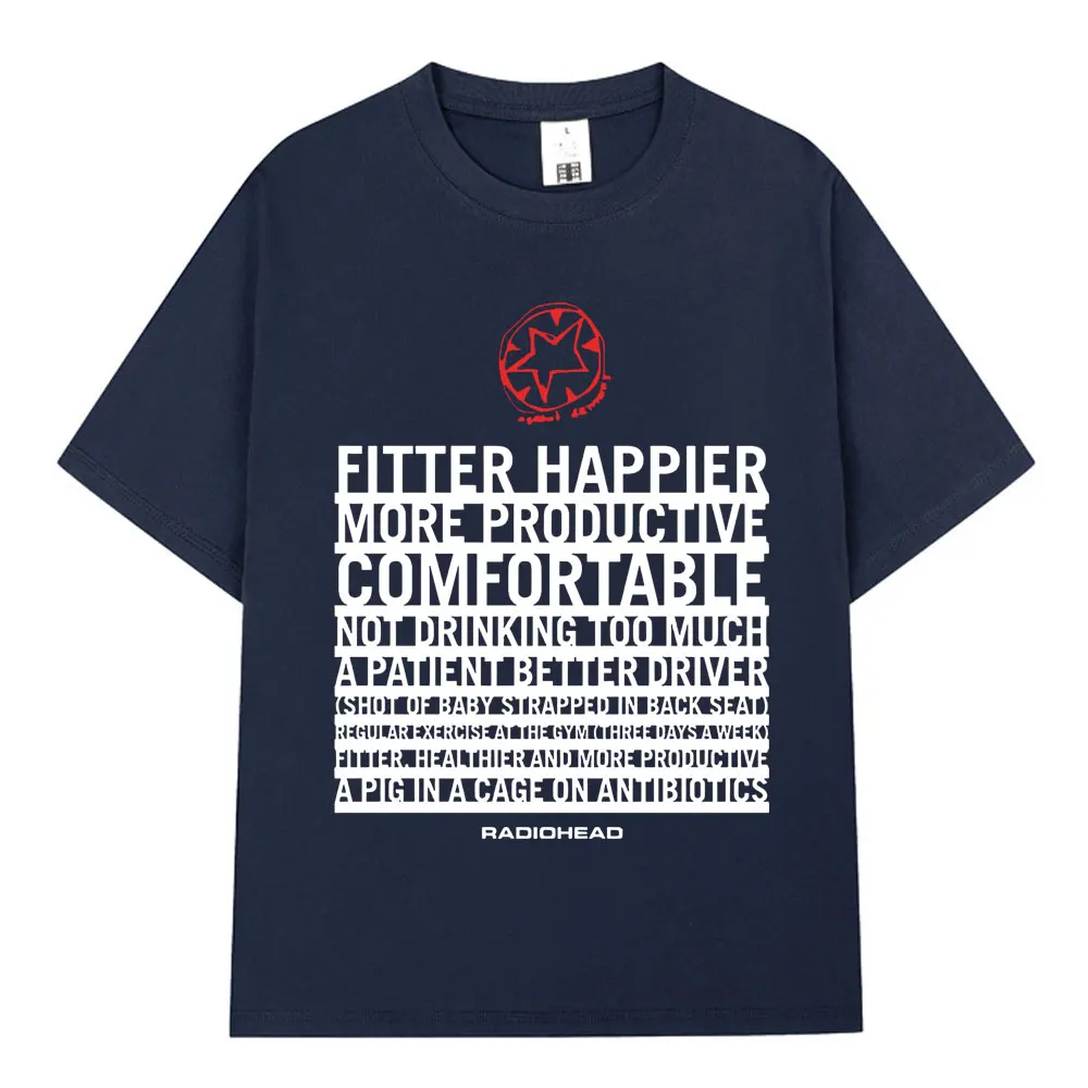 Rock Band Radiohead Fitter Happier Music T Shirt Men Women Gothic Retro Fashion Casual Short Sleeve Oversized T-shirt Streetwear