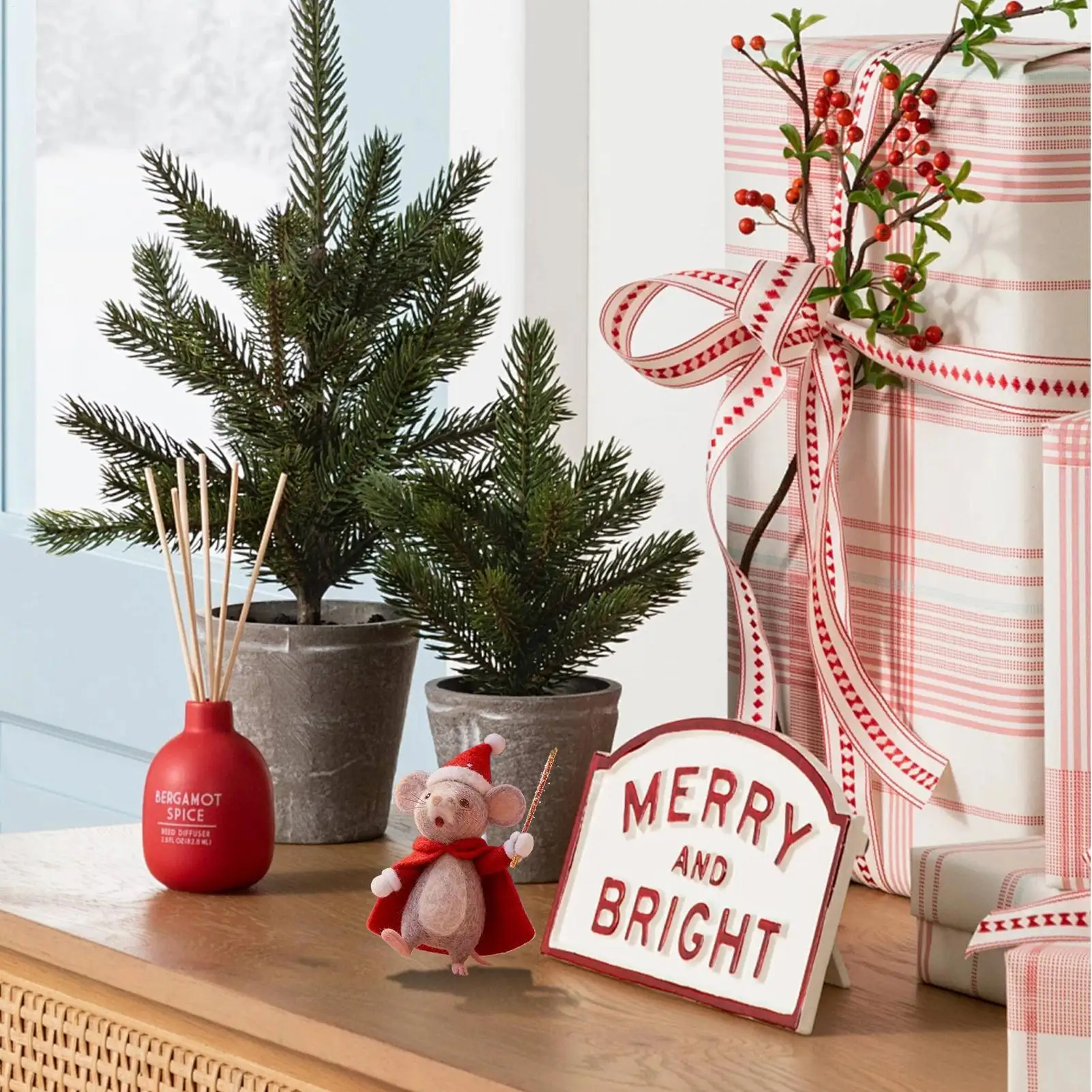 

Фетровая мышь, мини-фигурка животного, Рождественский декор из фетра для мыши для внутренних подоконников, праздничная спальня, гостиная, книжные полки