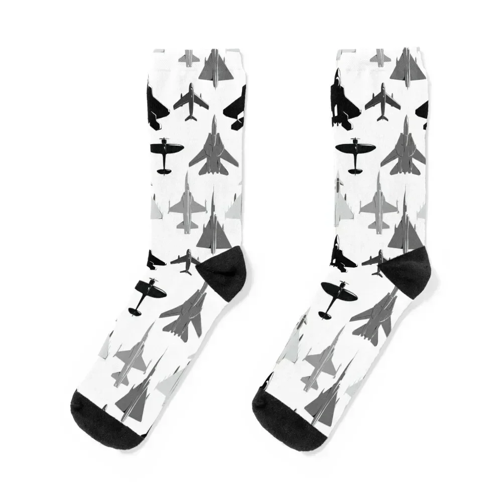 Evolution of fighter jets minimal silhouette pattern Socks Sports Christmas soccer anti-slip set Ladies Socks Men's