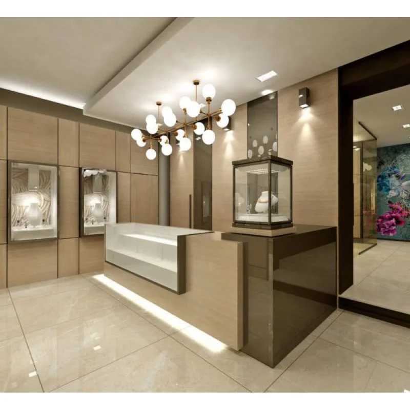 Shop Design Stainless Steel Jewelry Display Cabinet Glass Locable Doors and LED Lighting Showcase