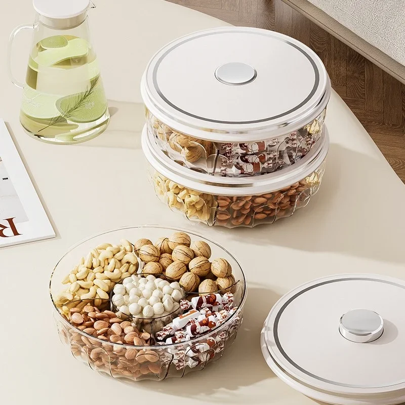 

Adjustable Compartment Snack Tray, Large Capacity Fruit & Nut Serving Platter with Movable Dividers, Living Room