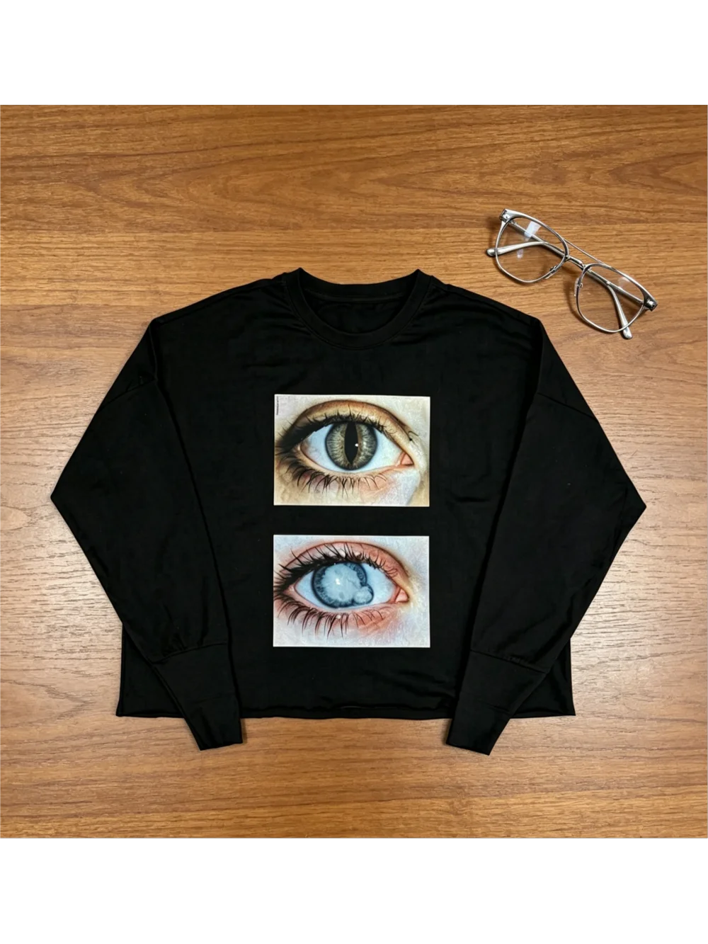 2026 New Dark Gothic Realistic Double Eye Printed Long Sleeve Versatile Top Punk Street Trend Fashion Y2K Decadent Style Niche - view 3