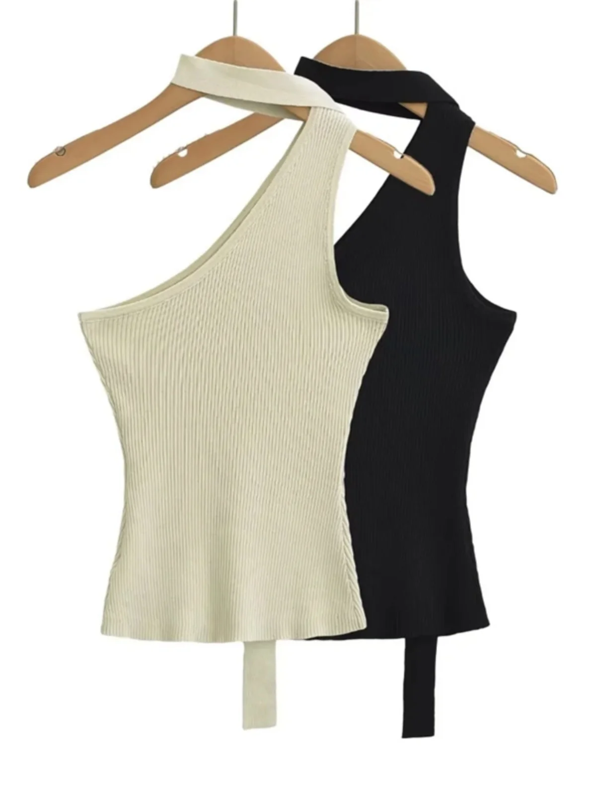 Sexy ort Gebreid Vest Dames Zomer Bovenkleding Trendy meisje oulder Bared Strakke pasvorm Basislaag Top Asymmetrische Splice