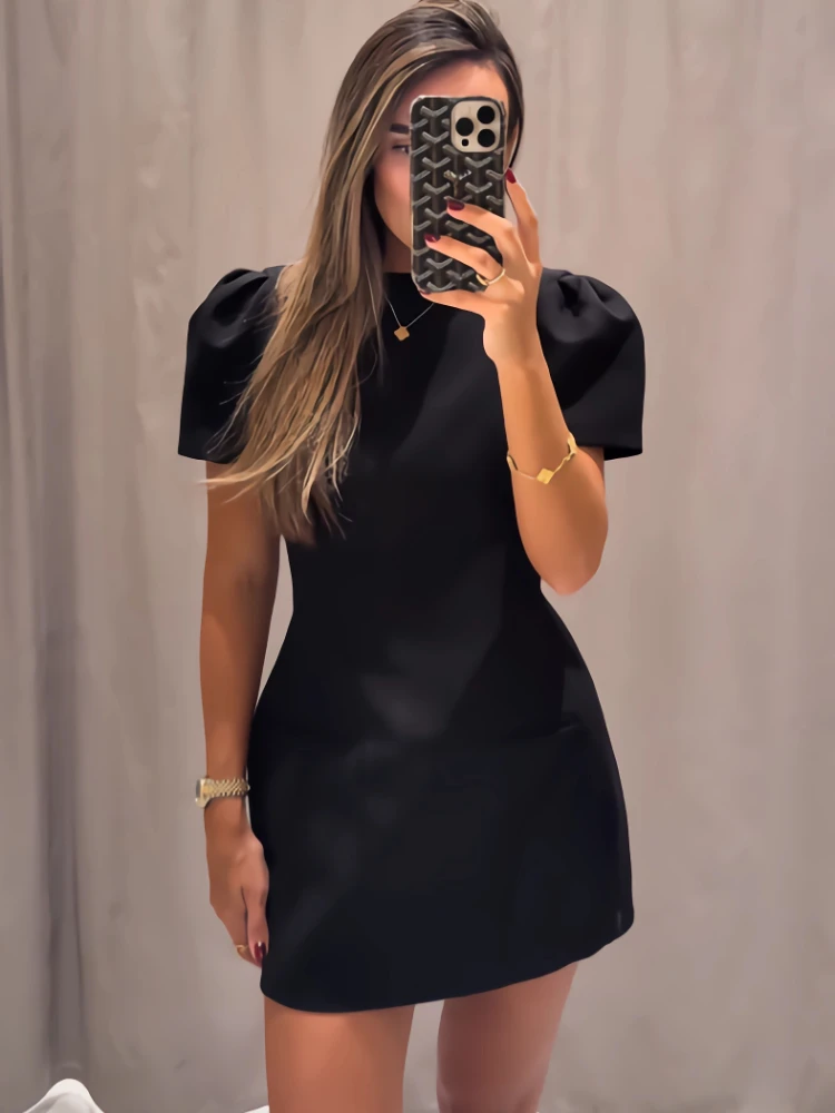 Tsiisd エレガンス ソリッド ミニドレス 女性用 テーパードウエスト 半袖 通勤 パッチワーク 夏 2026 女性用 パーティー イブニングドレス