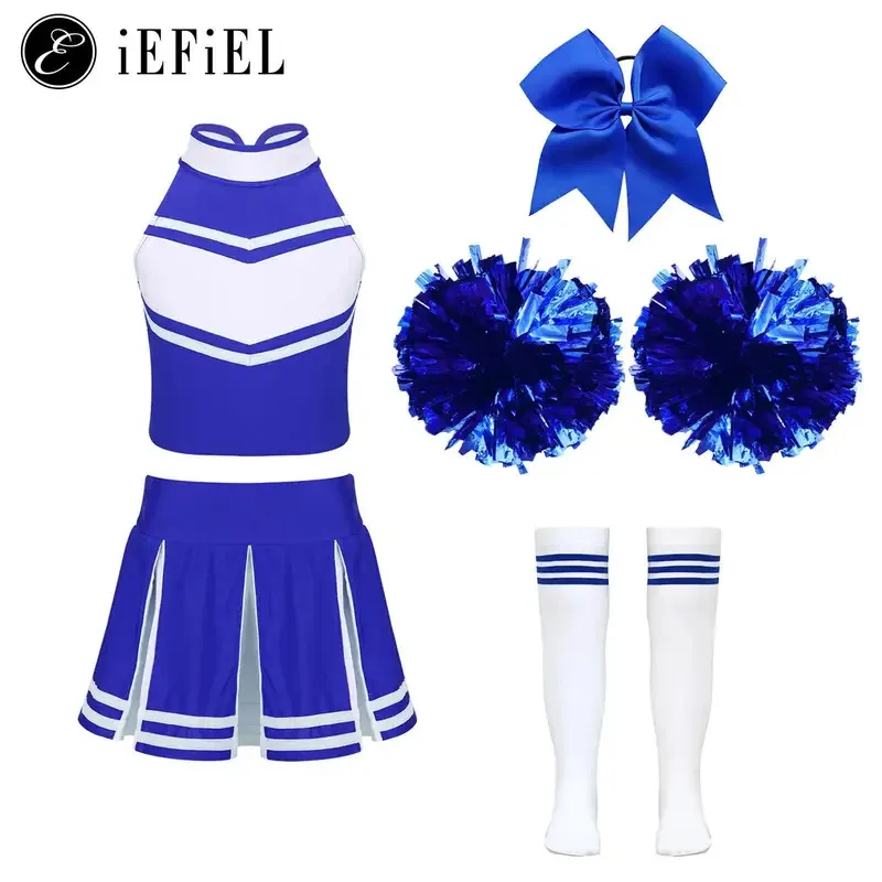 

Girls Cheerleader Costumes Outfit Cheer Uniform Halloween Party Dance Cheerleading Sports Stage Performance Fancy Dress