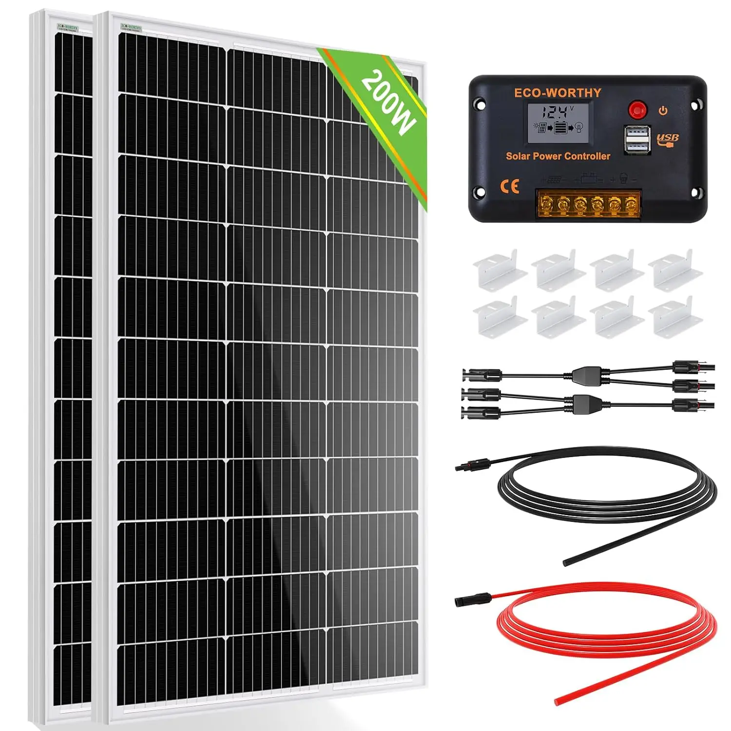 

200 Watts 12 Volt/24 Volt Solar Panel Kit with High Efficiency Monocrystalline Solar Panel and 30A PWM Charge Controller