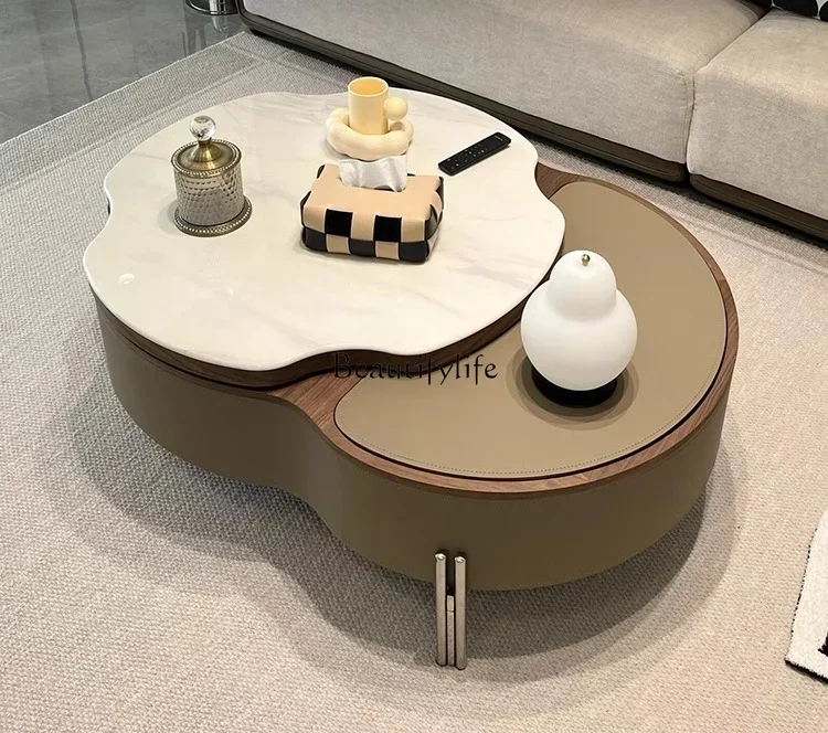

Microlite Coffee Table Living Room Lifting Rotating Saddle Leather Coffee Table