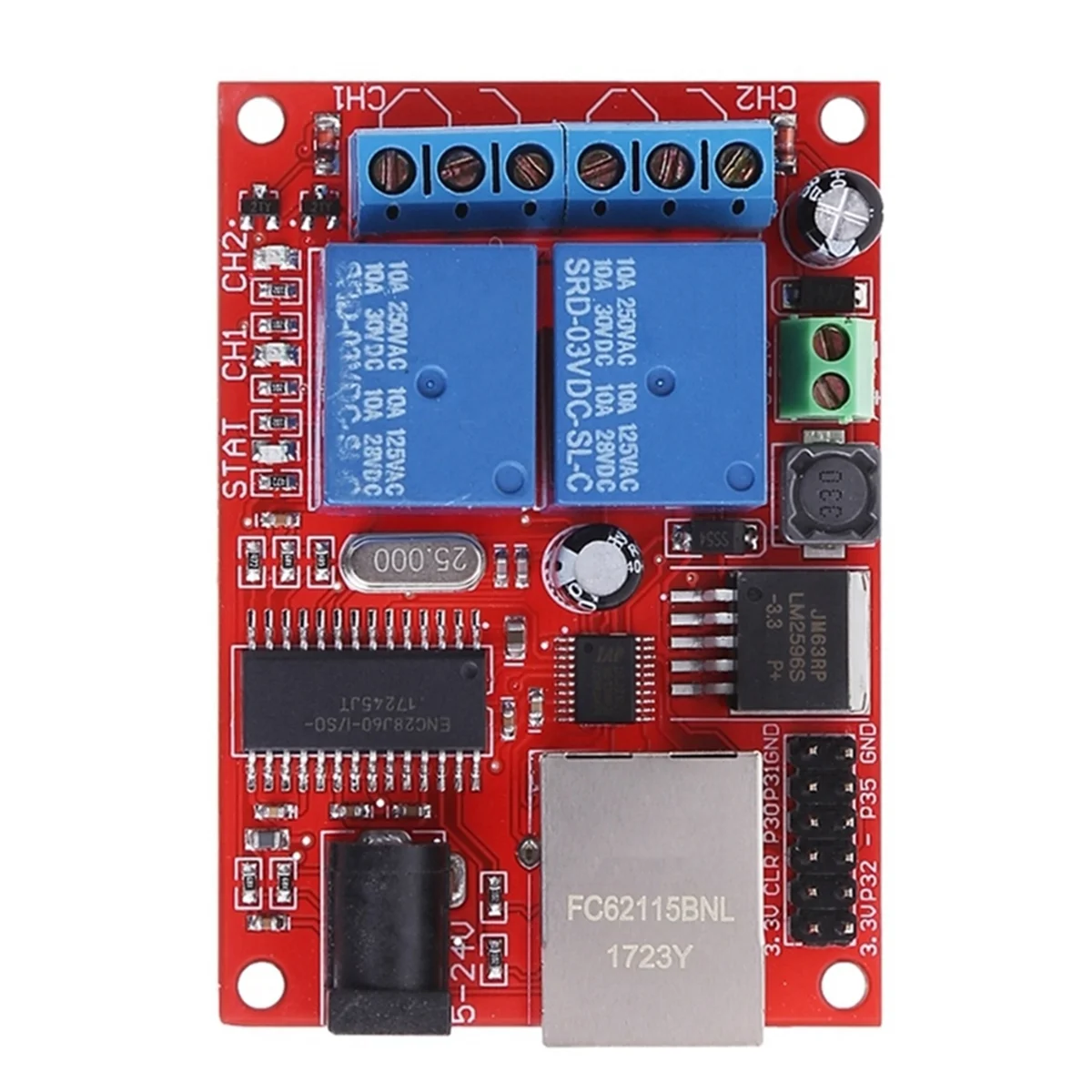 A93P LAN Ethernet 2 Way Relay Board Delay Switch TCP/UDP Controller Module WEB Server US Plug