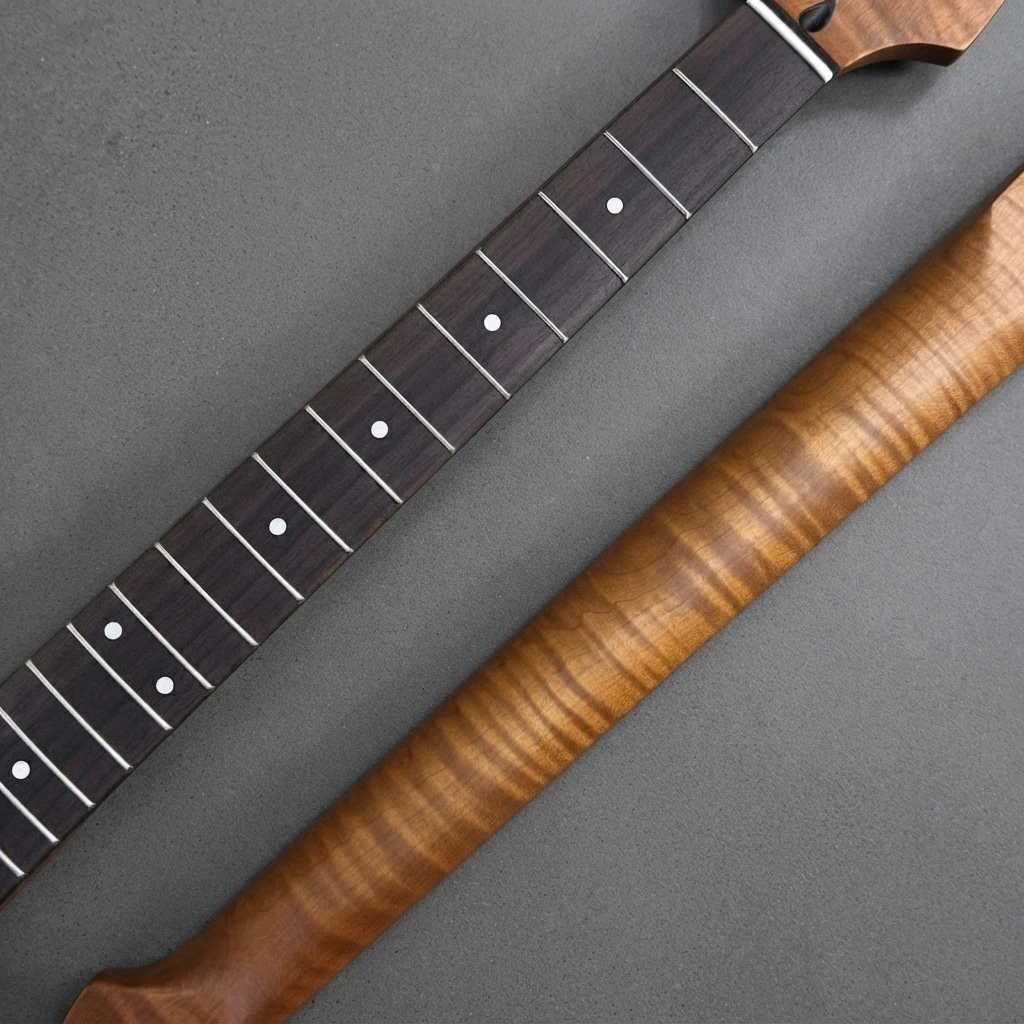Premium ST Guitar Neck, Dark Fretboard, 22 Frets, Gloss Finish, Standard Radius, 648mm Scale, 56mm Heel Truss Rod for DIY