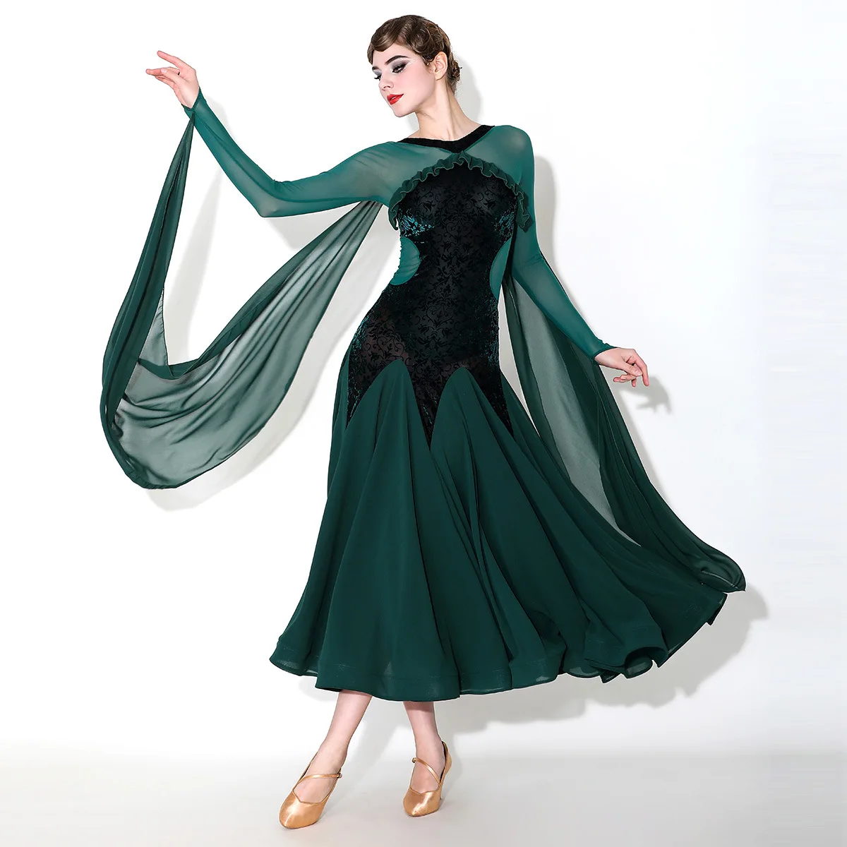 

2025 New Elegant Ballroom Dance Dresses Women Performance Modern Dance Costumes Long Sleeves Tango Party Waltz Standard Dress