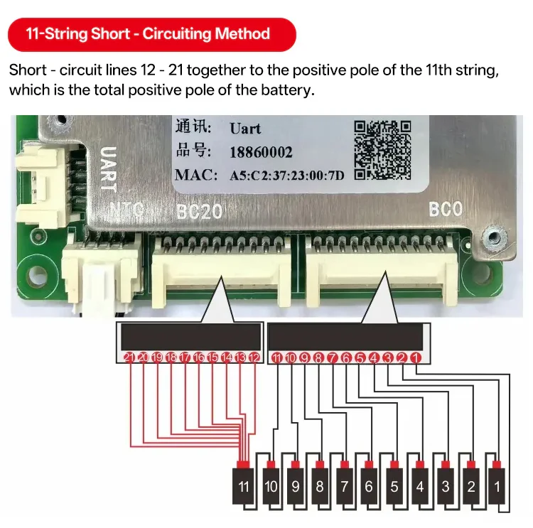 JBD BMS 40A 50A 60A 80A 8S~20S Bluetooth Smart BMS 8S 9S 10S 12S 13S 14S 15S 16S 17S 18S 20S LiFePO4 Li-Ionen BMS für E-Scooter – Detail 7