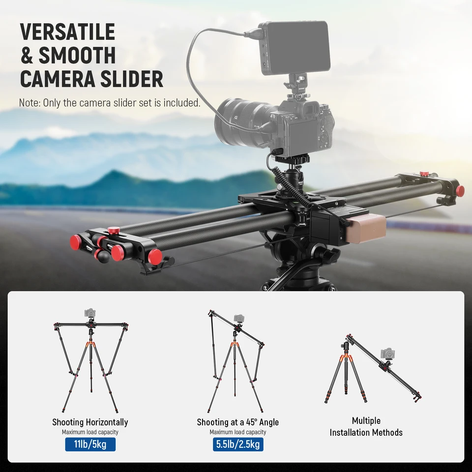 NEEWER 80cm電動カメラスライダー、アプリワイヤレス制御DSLRカーボン