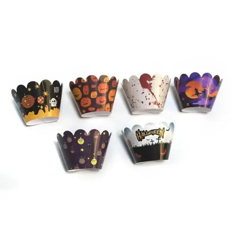 24/48Pcs Halloween Cartoon Cupcake Liners Ruffled Edge Paper Baking Cups Muffin Cases DIY Cake Party Table Decor Supplies