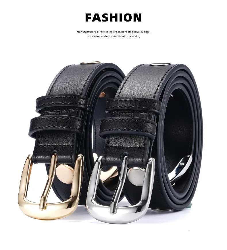 New style women's belt, genuine leather high quality rivet pin buckle cowhide belt