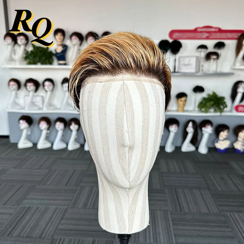 Toupee Men Pre Styled Full Lace Base Ombre Color Capillary Prothesis Natural Hairpeice Human Hair Replacement System Male Wig