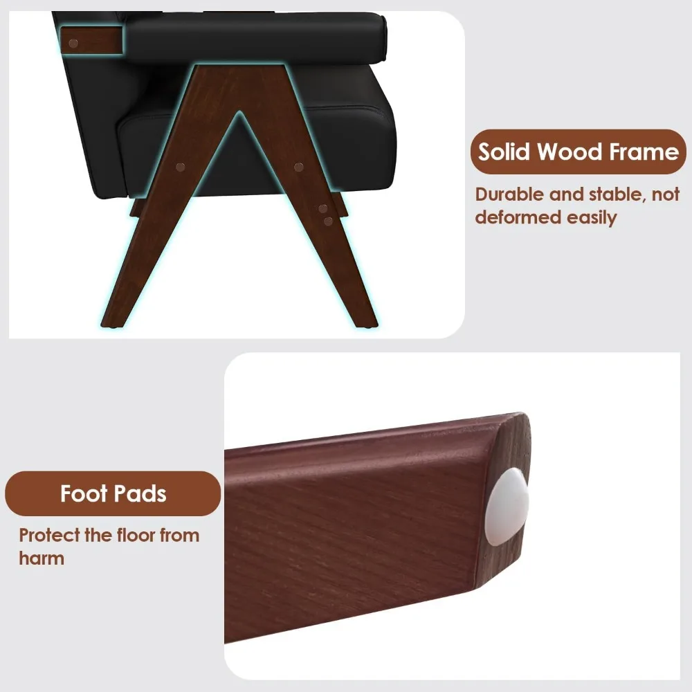 مجموعة كراسي JIASTING الحديثة لمنتصف القرن مكونة من قطعتين، كراسي مكتبية للقراءة من الجلد الأسود، كراسي صغيرة مريحة بذراع جانبي لـ L