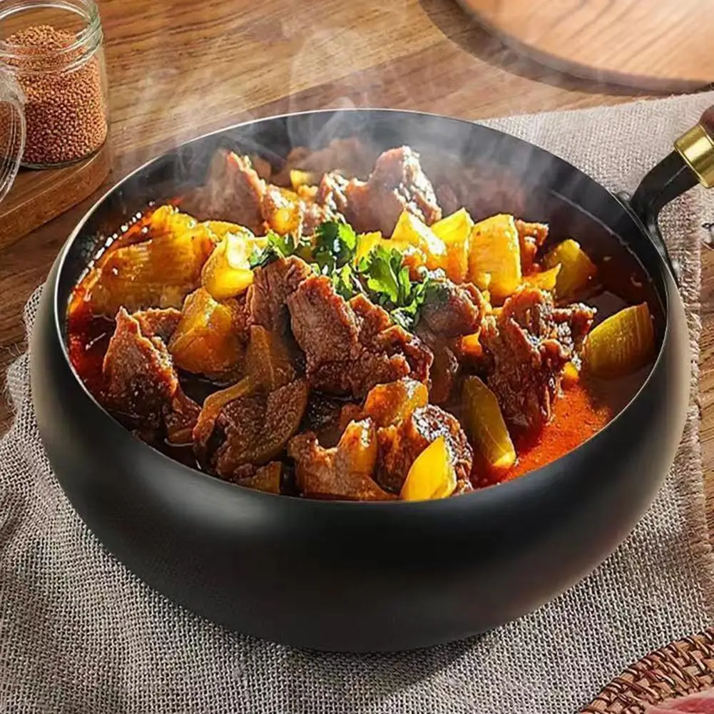 مقلاة غير مطلية من الحديد التقليدي مقلاة من الحديد الزهر التقليدية مع غطاء مقبض خشبي ملعقة غير لاصقة للغاز للقلي