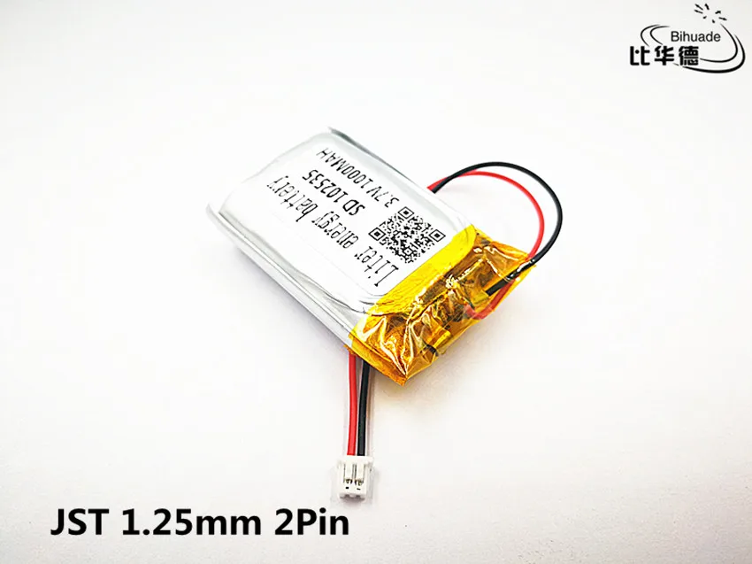 2 stücke jst 1,25mm angepasst gute Qualität 3,7 V,1000mAh, 102535 Polymer Lithium-Ionen/Li-Ionen-Akku für Spielzeug, Power Bank, GPS, MP3, MP4