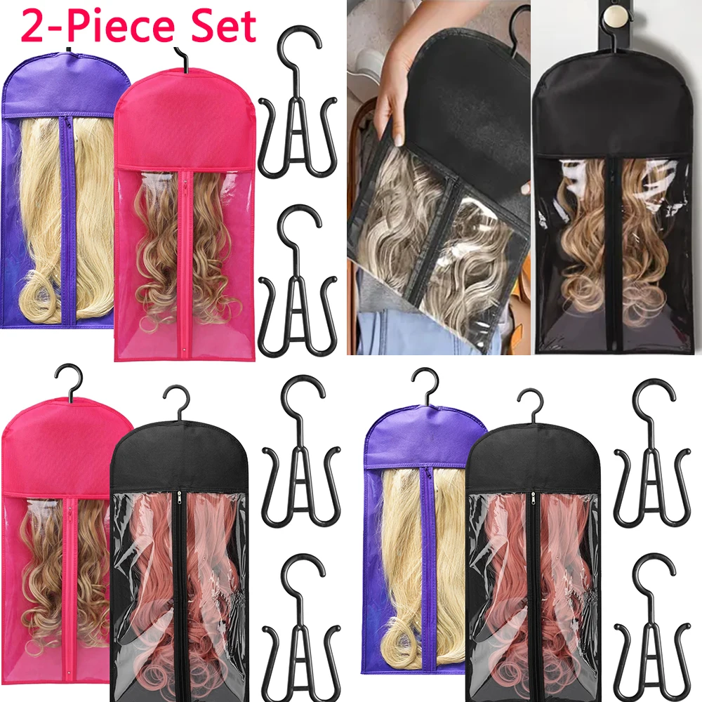 

2PCS Hair Extension Holder Wig Storage Bags for Multiple Wigs Hanger Dust-proof Storage Organizer ,Portable storage Wig Tool