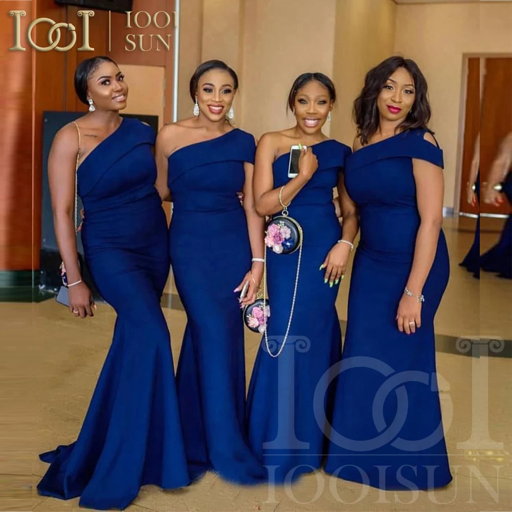 

IOOISUN Royal Blue Satin One-Shoulder Bridesmaid Dress Mermaid Evening Gown Customized for Wedding Party Formal Occasions