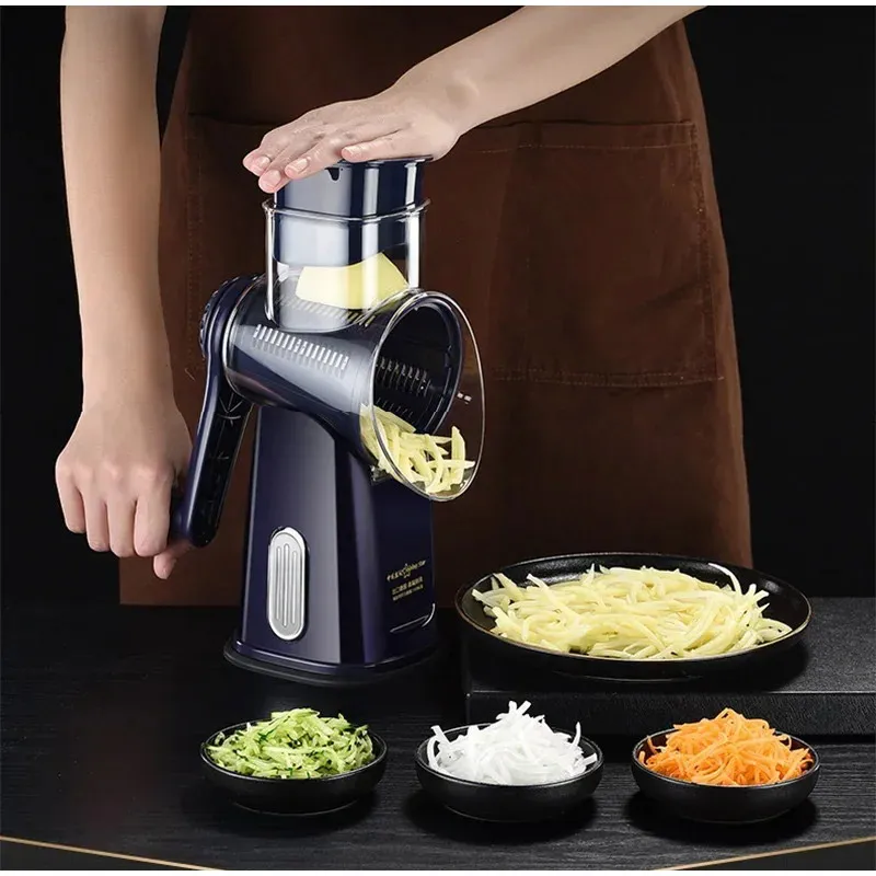 New Rotary Vegetable Slicer Cheese Grater Shredder Round Mandolin with Handle 5 Drum Blades Kitchen Fruit Slicer Nuts Grinder