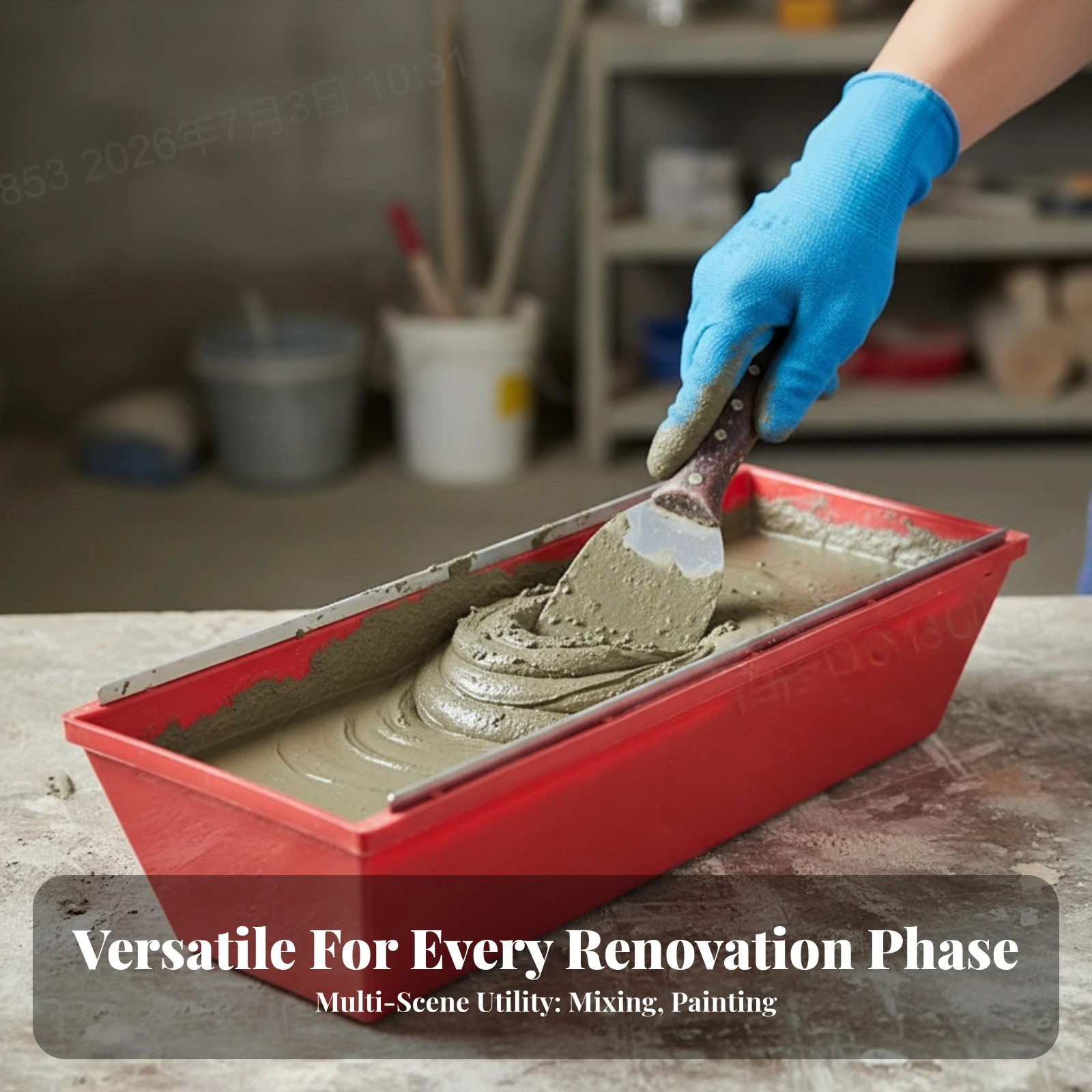 Plastic Mud Pan Tapered Cement Mixing Tub Mixing Tub with Wear Strip Reinforced Tray Easy-Clean for Masons, Construction Sites