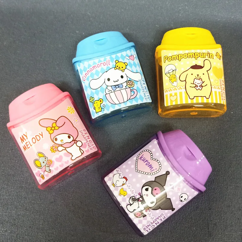 4 Pcs kawaii Sanrio Mymelody Kuromi Cinnamoroll Pom Pom  Pencil Sharpener Kawaii School Supplies Stationery Items Student Prize